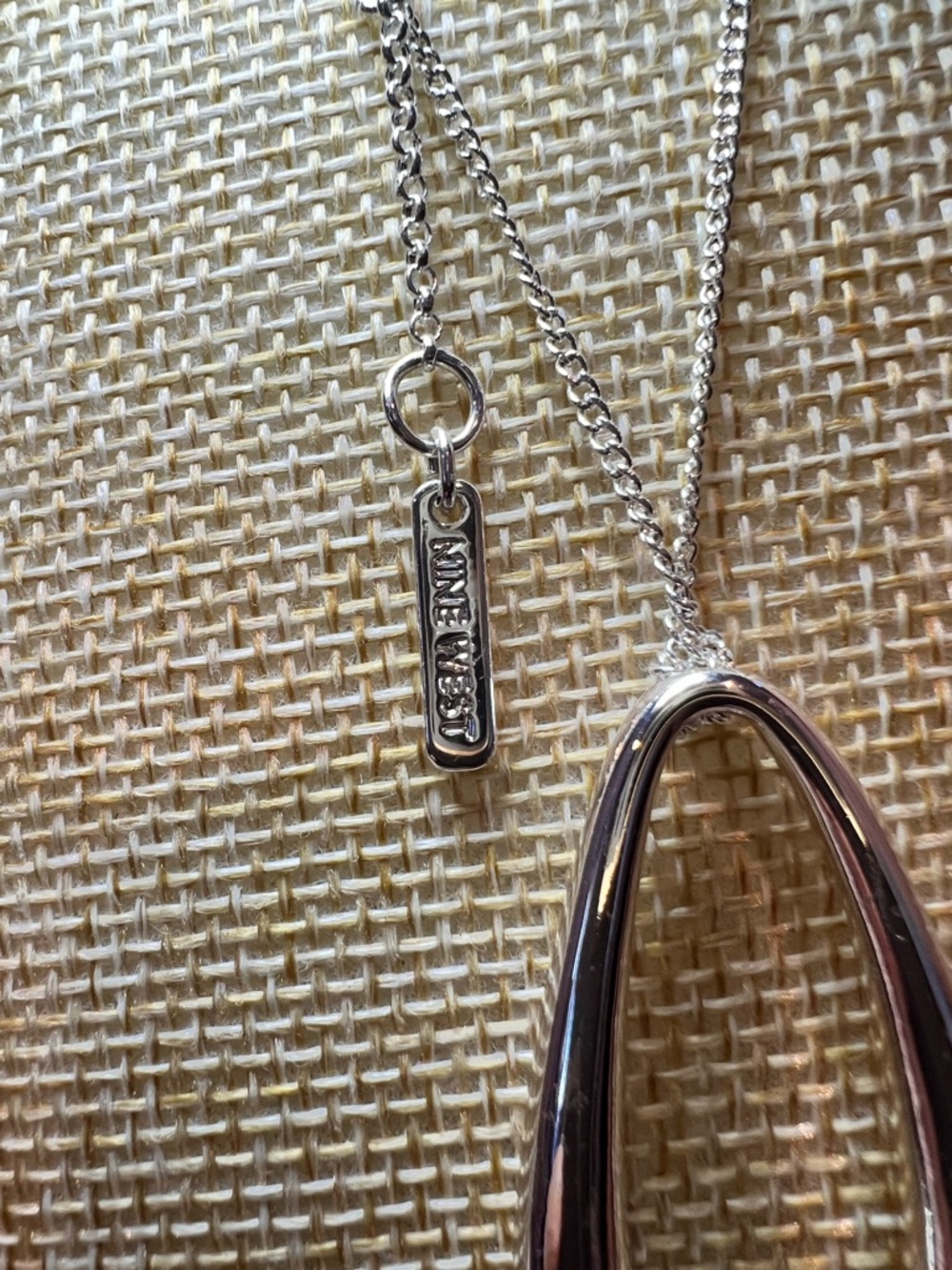 Nine West NWOT Polished Silver-Toned Metal Teardrop Crystals Sweater Necklace - Picture 5 of 14